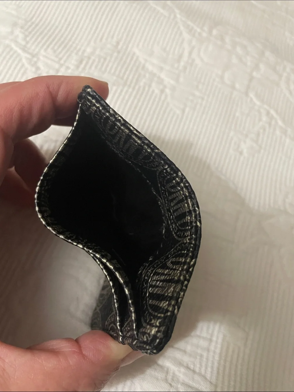 DKNY Black Card Holder with Gold Monogram Print